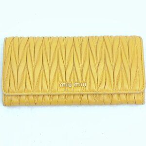 Miu Miu Wallet Matelasse Flap Long Wallet Calfskin Mustard Yellow No Returns